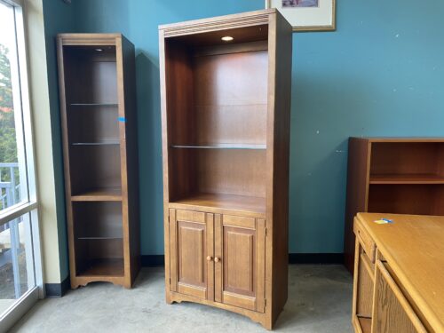 Wooden Illuminated Bookcase with Bottom Cabinet and Glass Shelf