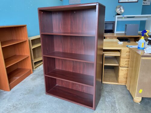 Solid Wood 4 Tier Bookcase with Dark Cherry Laminate Finish