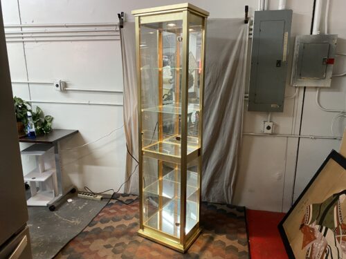 Modern Brass & Glass Lighted Curio Cabinet