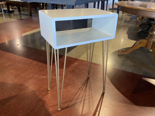Minimal White Through-Cubby Side Table w/ Gold Hairpin Legs