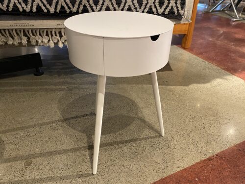 Round White All-Metal 3-Leg Accent Table