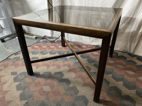 Dark Brown Square Coffee Table w/ Smokey Glass Top