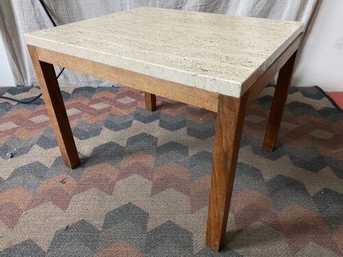 Marble Top Rectangular End Table w/ Light Brown Wood Base