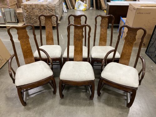 Chinoiserie Dining Chair with White Floral Cushion and Burl Wood Backs (Set of 6)