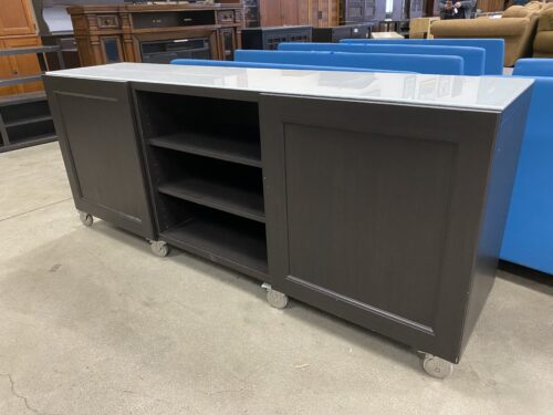 IKEA Besta Espresso Finished 2 Door Triple Cabinet with Glass Doors and Locking Castors