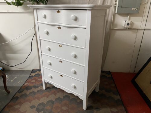 White Painted 5-Drawer High Dresser