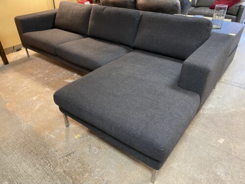 BENSEN Modern Charcoal Fabric Sectional w/ Chaise Lounger