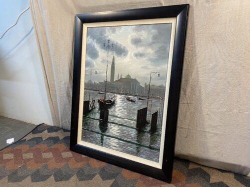 Original Framed Oil Painting of Venice Canal by RMW