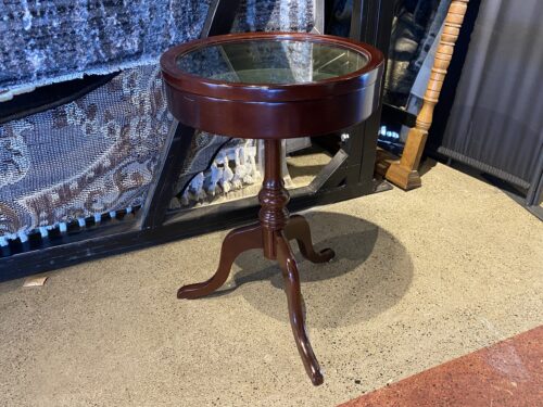BOMBAY Round Velvet Lined Glass Top Pedestal Display Table