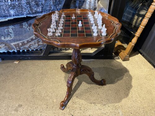 Ornate Gilt Pie Crust Chest Table w/ Game Pieces