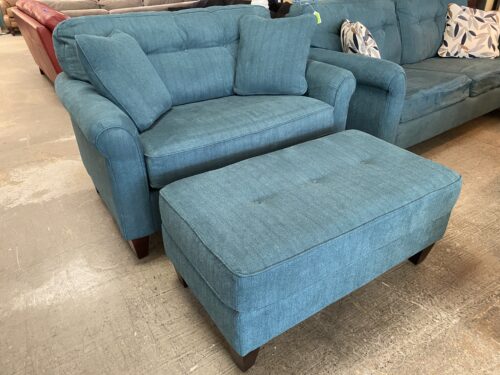 LA-Z-BOY Teal Tufted Wide Armchair w/ Ottoman (Set of 2)