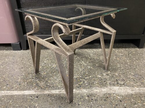 Light Grey Abstract End Table w/ Glass Top