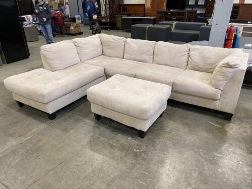 Taupe Tufted 3 Piece Sectional Sofa with Ottoman