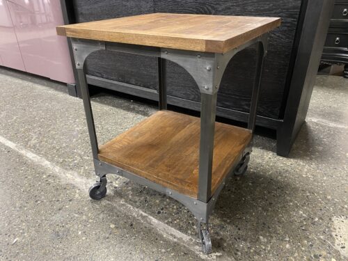 WORLD MARKET Industrial Wood Topped Square Side Table