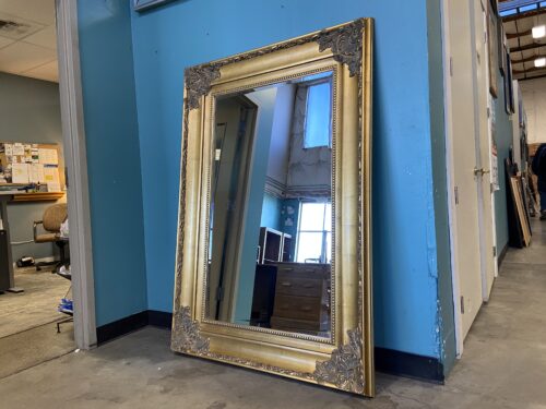 Large Rectangular Wall Mirror with Ornate Oversized Gold Frame