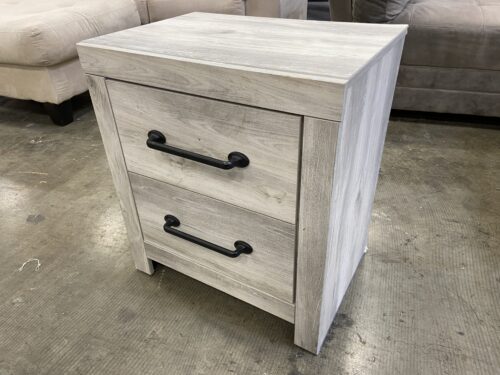 ASHLEY FURNITURE Rustic Grey Farmhouse 2 Drawer Nightstand with Black Rail Pulls