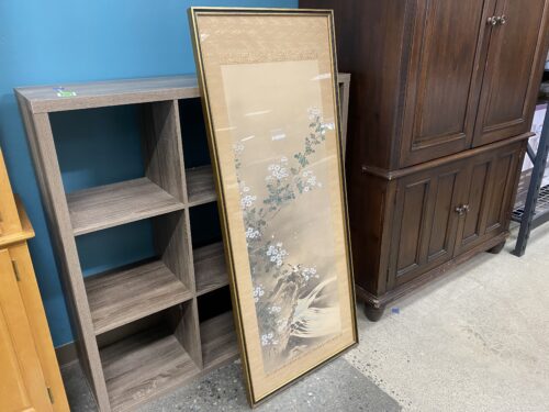 Vintage Framed Japanese Scroll Painting of Nature Landscape