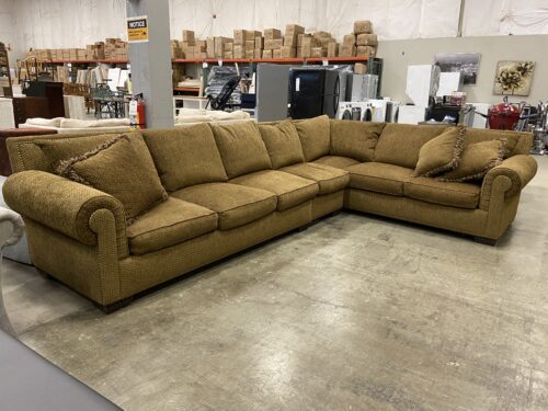 RENE CEZARES Brown 3 Piece Sectional Sofa with Goose Feather Cushions and Nailhead Trim