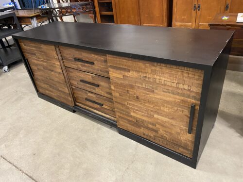 CRATE & BARREL Sergio Black Media Cabinet with Reclaimed Wood Front