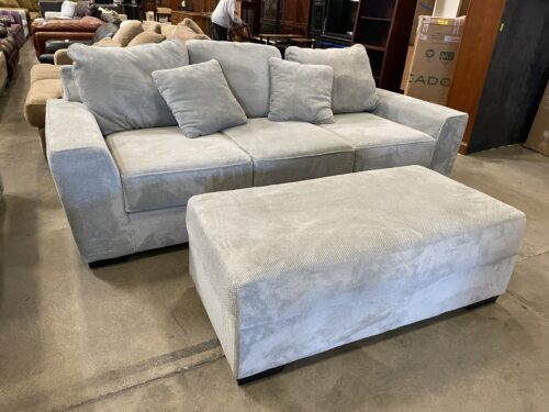MICHAEL NICHOLAS Chenille 3 Seat Sofa in Cooper Platinum with Large Storage Ottoman