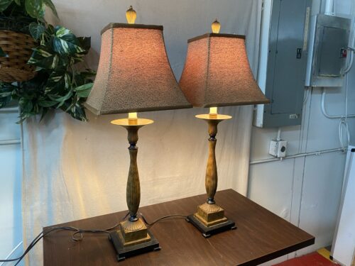 Brown & Black Table Lamps w/ Crackle Shades (Set of 2)