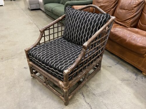 Rattan Armchair with Deep Set Black and White Cushions