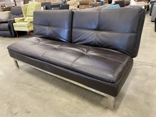 LIFESTYLE SOLUTIONS Chocolate Brown Tufted Leather Convertible Sofa Bed with Chrome Legs
