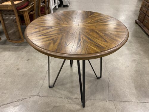 ASHLEY FURNITURE Round Mid-Century Style Centiar Dining Room Bar Table with Marquetry Top