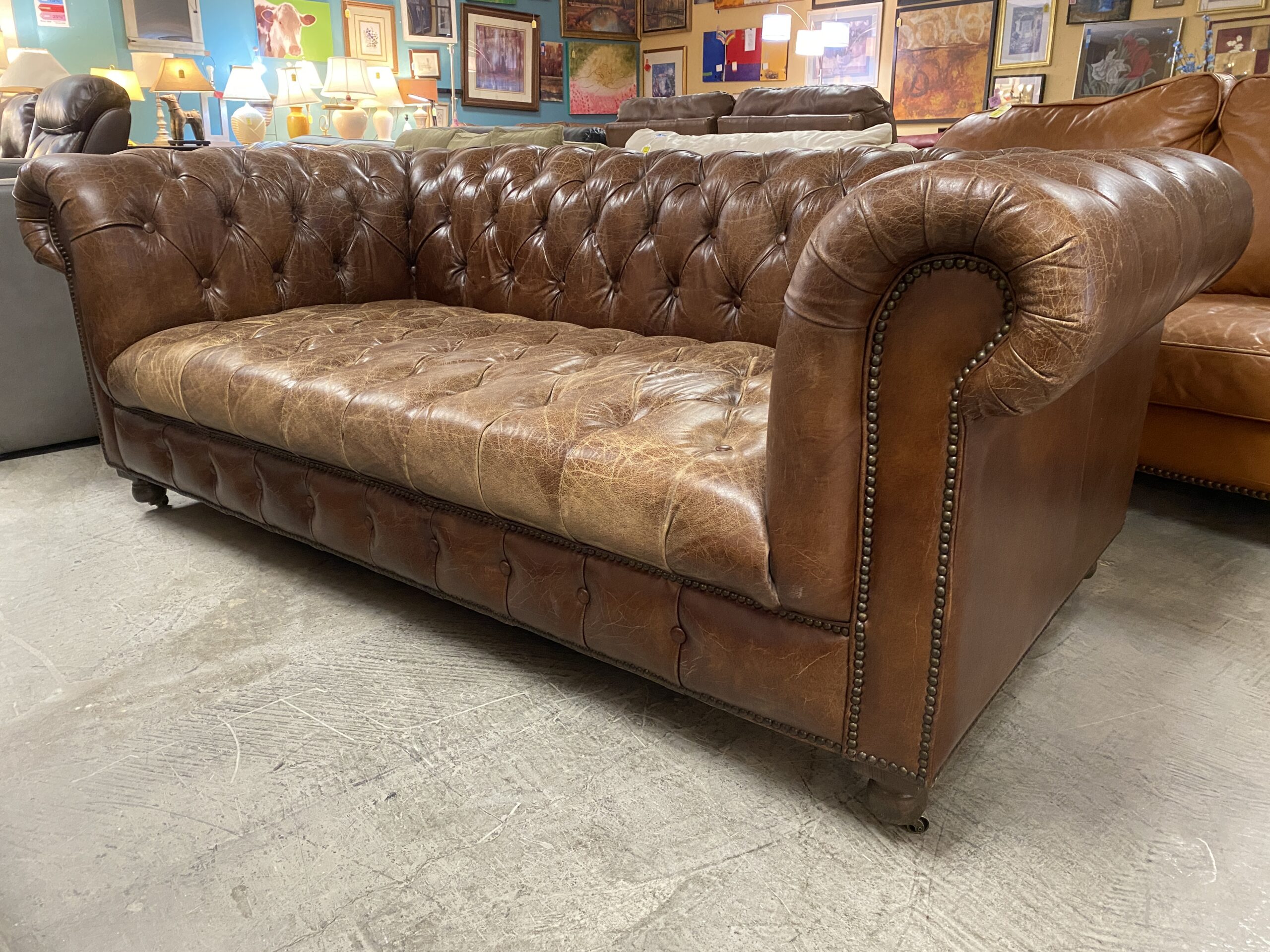 RESTORATION HARDWARE Modena Luxe Leather Chesterfield Tufted Sofa