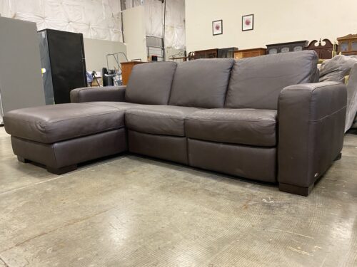 ITALSOFA  Modern Brown Genuine Leather L-Shaped Sectional with Recliner