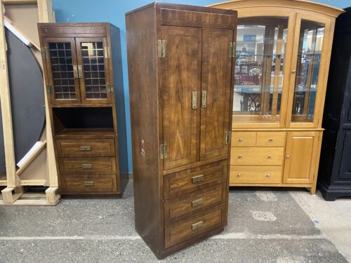 BASSETT Vintage Brown Campaign Style Tall Cabinet w/ 3-Drawers