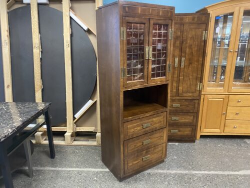 BASSETT Vintage Brown Campaign Style Lighted Display Cabinet