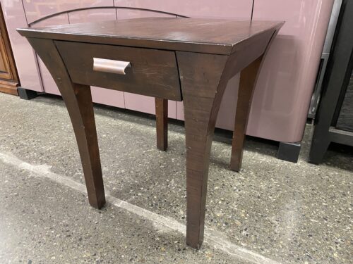 HAMMARY Dark Brown Flared Wood Side Table w/ Drawer