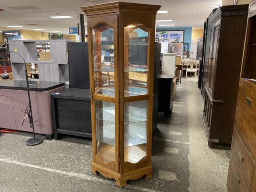 Vintage Trapezoid Lighted Curio Cabinet