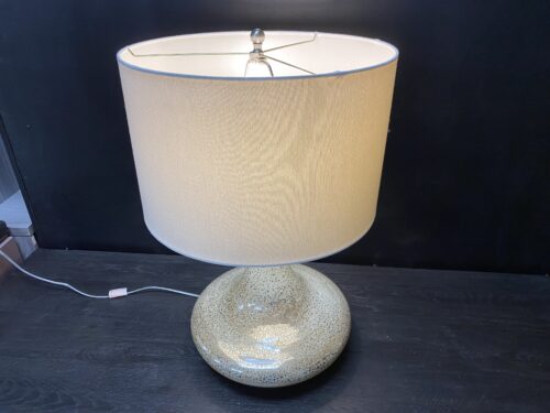 Gold Textured Glass Table Lamp w/ Beige Drum Shade