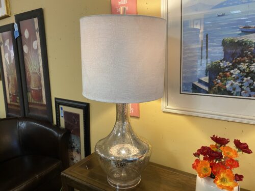 Silver Crackled Glass Table Lamp w/ White Crackled Shade