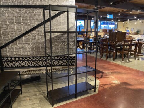 Sleek Open Black Metal & Glass Display Shelf