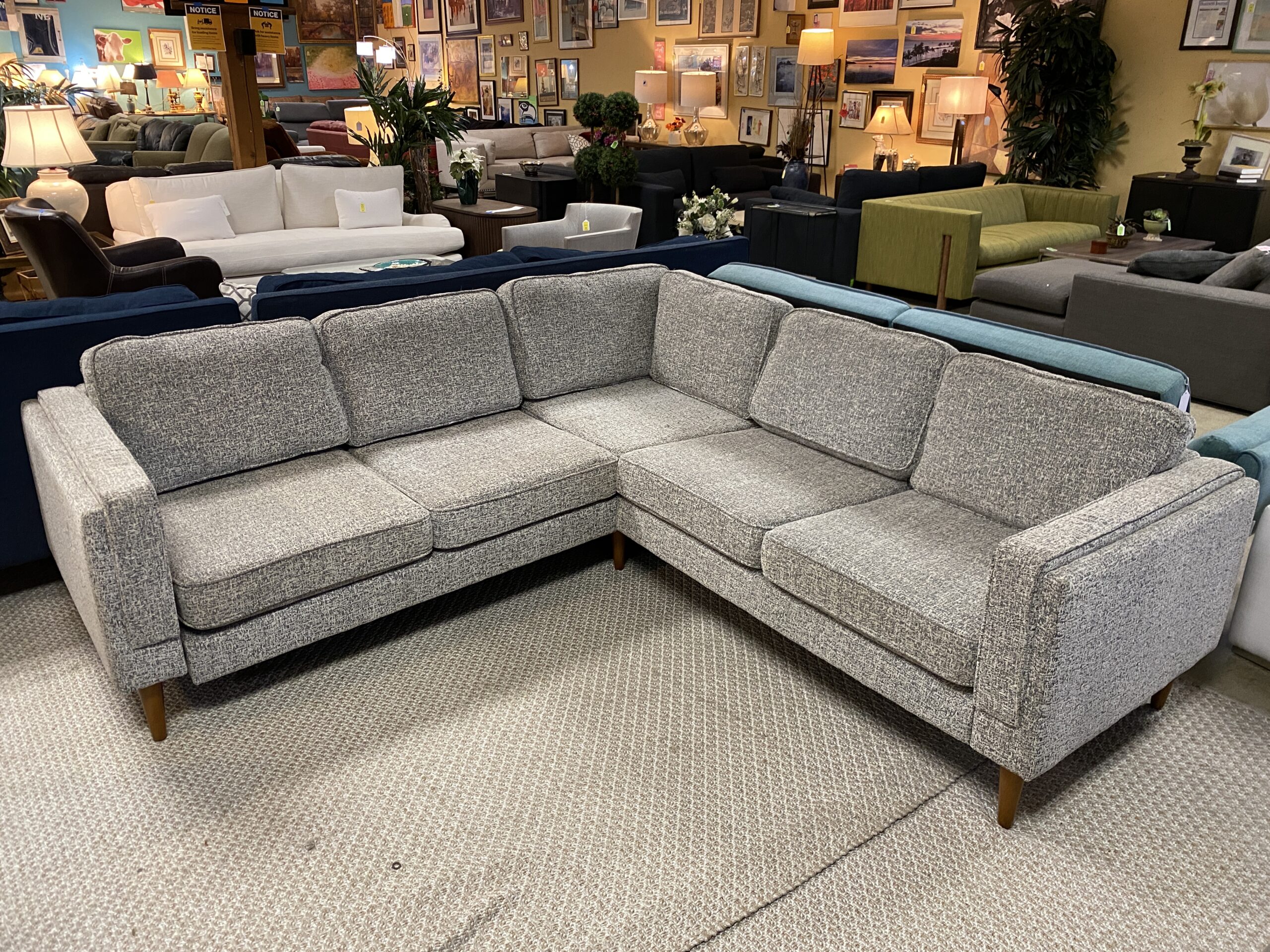 ALBANY PARK Salt & Pepper Fabric Tack Arm Corner Sectional