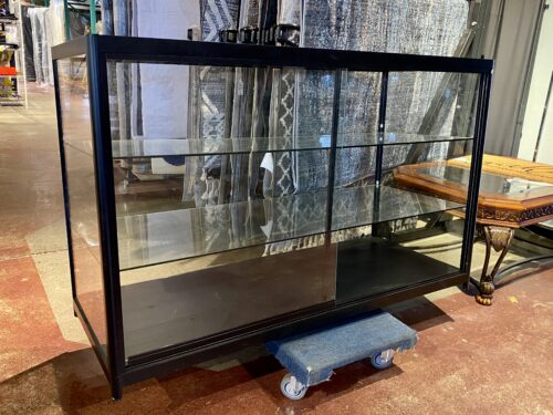 Deep Black Metal Frame Glass Shelf Display Case