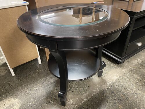 Black 2-Tiered Round End Table w/ Glass Top