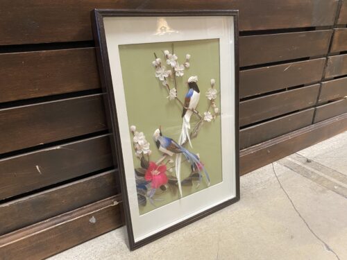 Vintage Feather 3D Art Piece of Birds on Branches