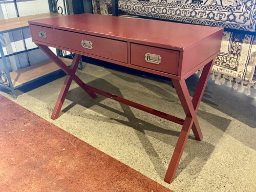 Cranberry Red Campaign Style 3-Drawer Desk