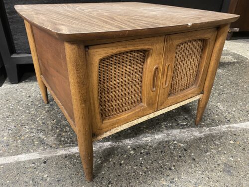 LANE Vintage Mid-Century Modern Close End Table w/ Cane Cabinet Doors