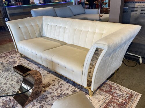 ADORA Made in Italy Cream & Gold Trim Button Tuft 3-Seater Sofa