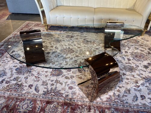 Karl Springer Style Modern Glass & Gold Chrome Coffee Table