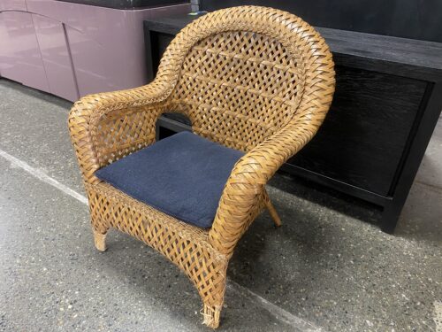 Natural Rattan Armchair w/ Dark Blue Cushion