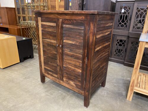 Dark Finished 2 Door Media Cabinet with Shutter Style Doors and Sides