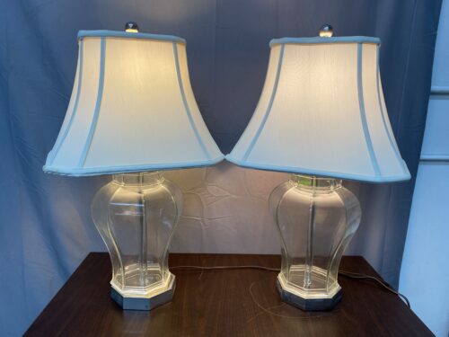 Vintage Segmented Clear Glass Table Lamps (Set of 2)