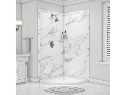 FLEXSTONE Splendor 40" x 40" x 80" Corner Shower Wall Surround in Calacatta White