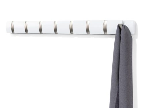 UMBRA 8 Flip Hook Wall Mounted Coat Rack in White Nickel